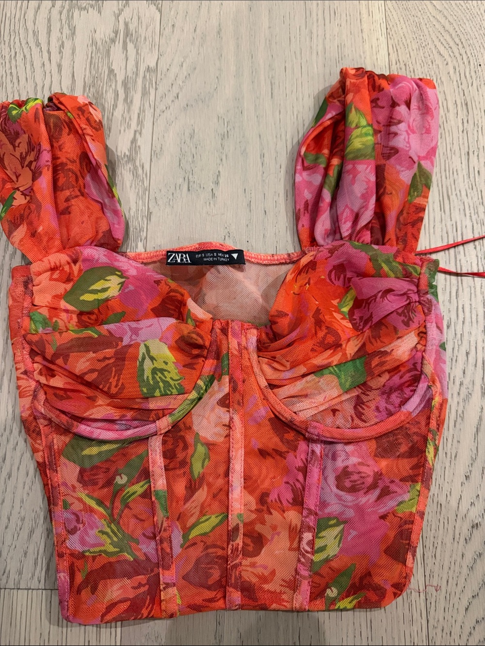 Zara Orange and Pink Floral Mesh Bustier - Picture 2 of 3